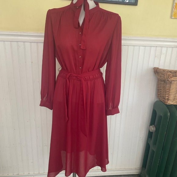 Lanvin Dresses & Skirts - Lanvin Vintage 14 plus size 80s vintage maroon stretch waist button up dress